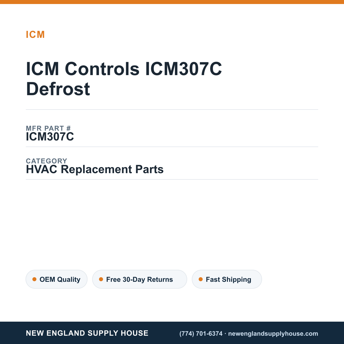 ICM Controls ICM307C Defrost — New England Supply House spec card [NESH-SPEC-CARD-V2]