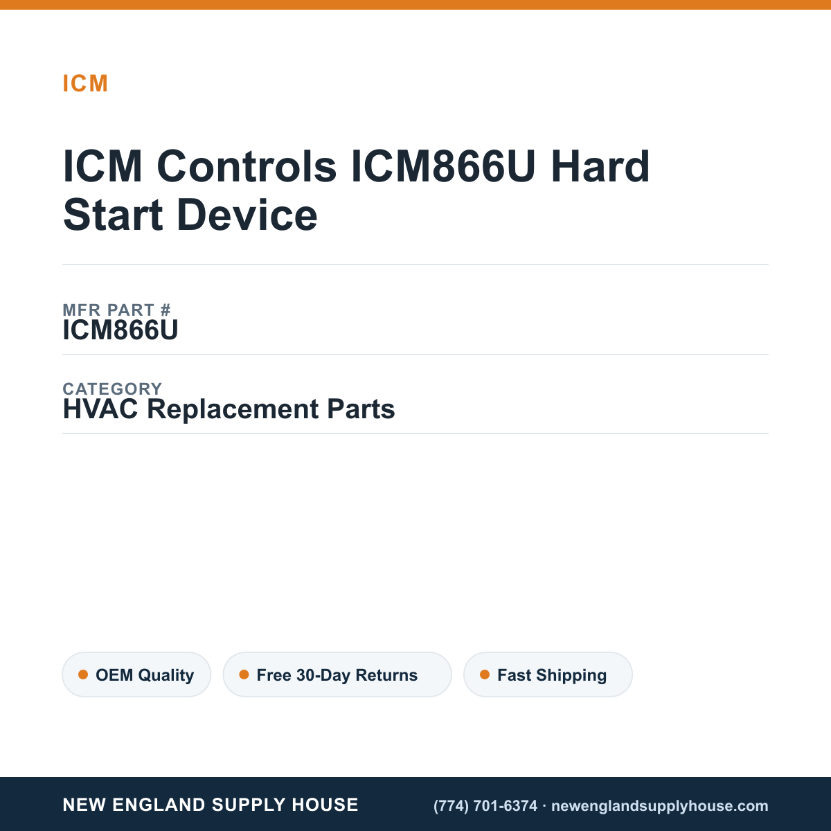 ICM Controls ICM866U Hard Start Device — New England Supply House spec card [NESH-SPEC-CARD-V2]