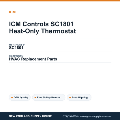 ICM Controls SC1801 Heat-Only Thermostat — New England Supply House spec card [NESH-SPEC-CARD-V2]