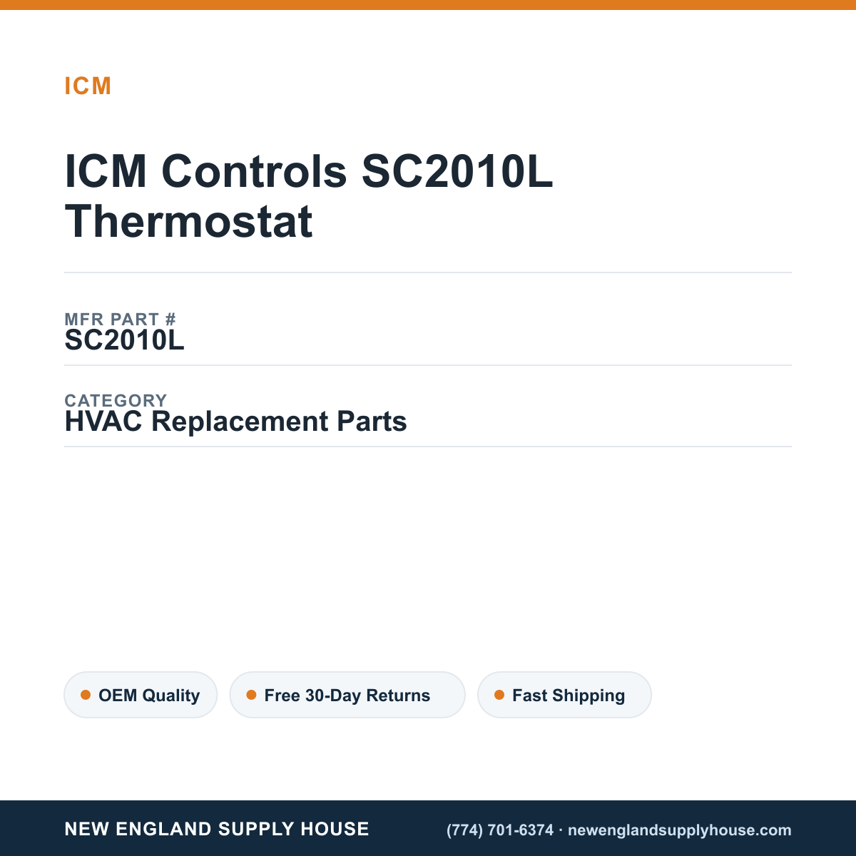 ICM Controls SC2010L Thermostat — New England Supply House spec card [NESH-SPEC-CARD-V2]