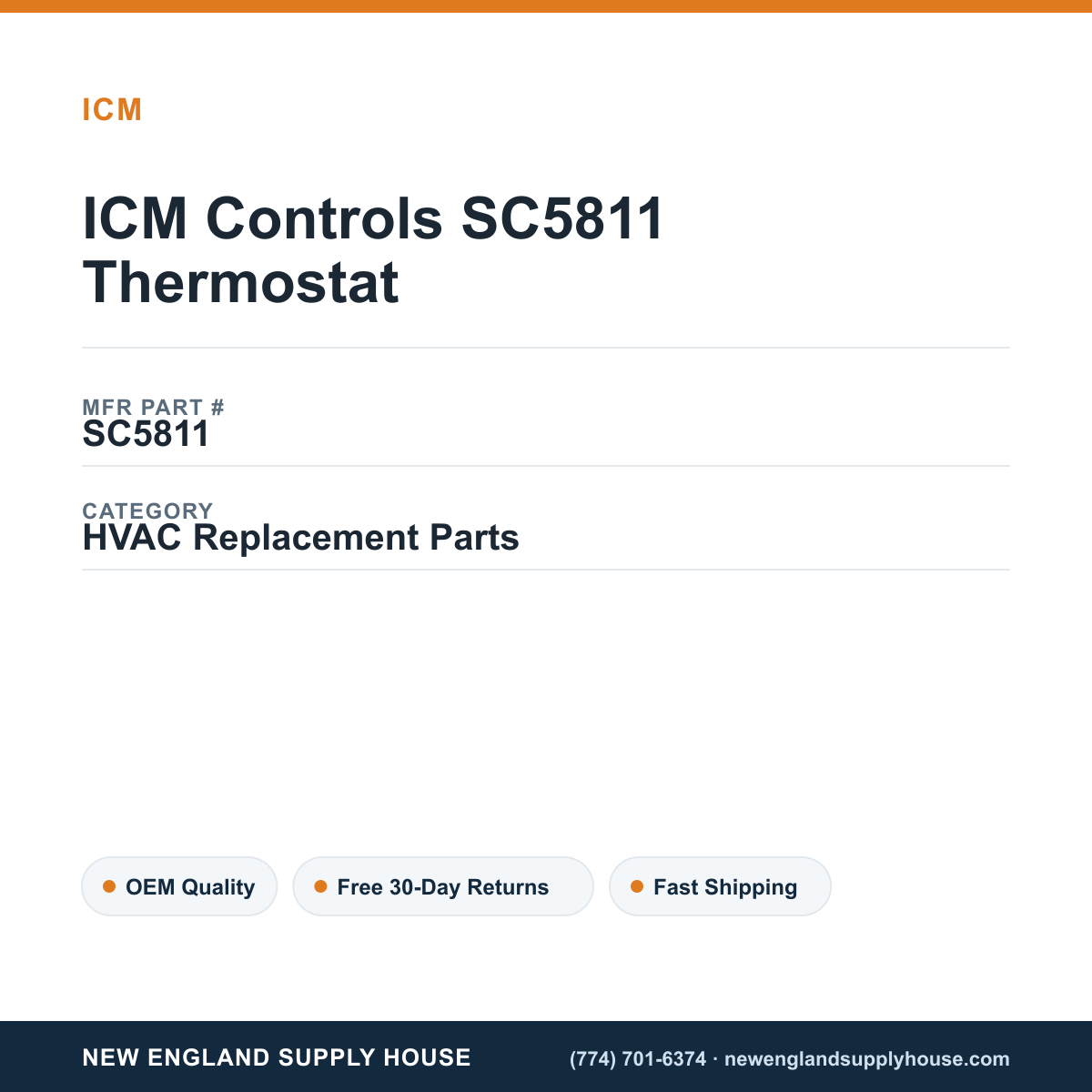 ICM Controls SC5811 Thermostat — New England Supply House spec card [NESH-SPEC-CARD-V2]