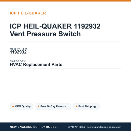 ICP HEIL-QUAKER 1192932 Vent Pressure Switch — New England Supply House spec card [NESH-SPEC-CARD-V2]