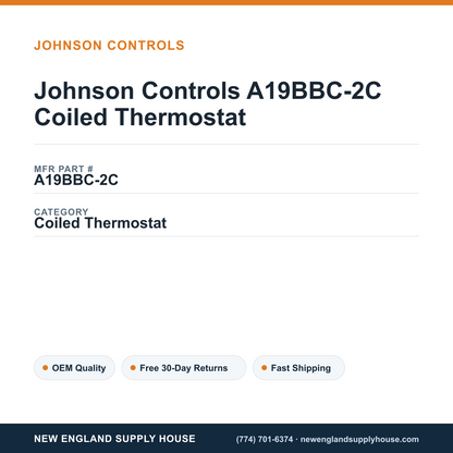 Johnson Controls A19BBC-2C Coiled Thermostat — New England Supply House spec card [NESH-SPEC-CARD-V2]