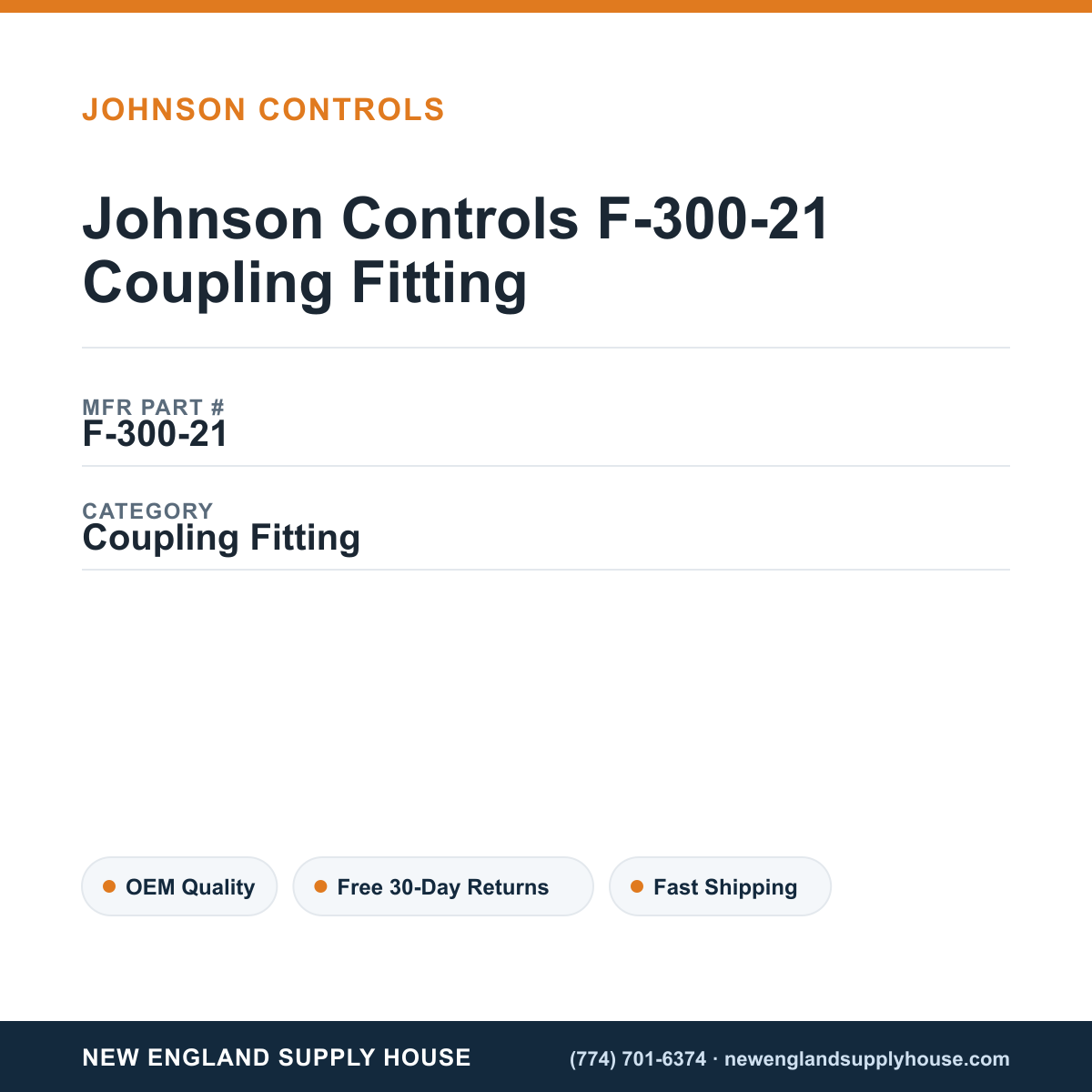 Johnson Controls F-300-21 Coupling Fitting — New England Supply House spec card [NESH-SPEC-CARD-V2]
