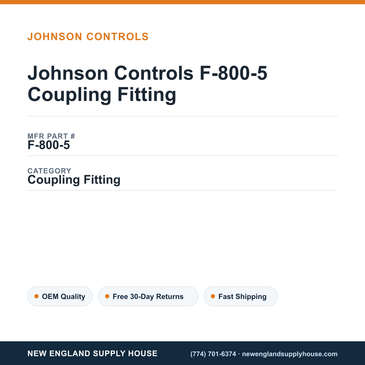 Johnson Controls F-800-5 Coupling Fitting — New England Supply House spec card [NESH-SPEC-CARD-V2]