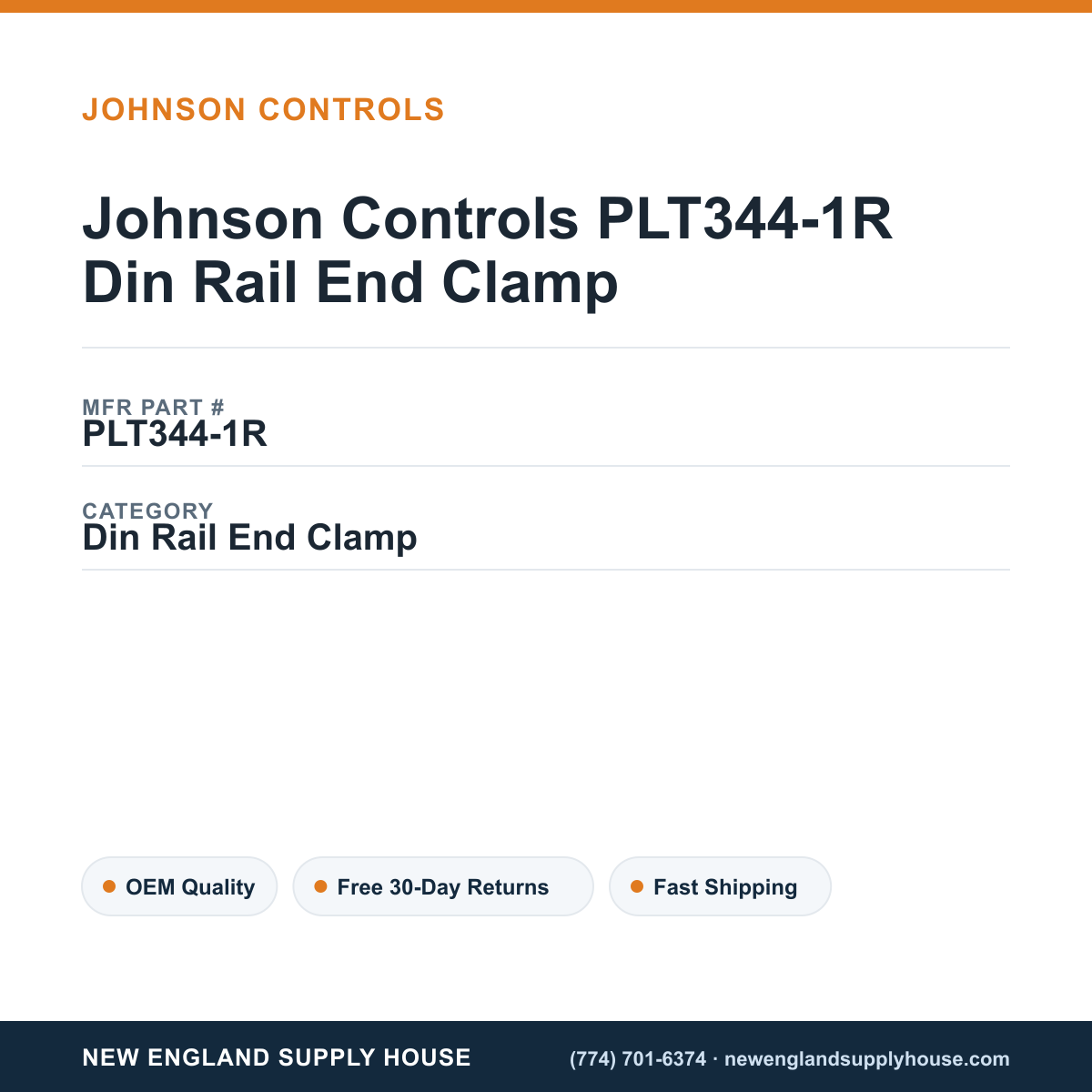 Johnson Controls PLT344-1R Din Rail End Clamp — New England Supply House spec card [NESH-SPEC-CARD-V2]