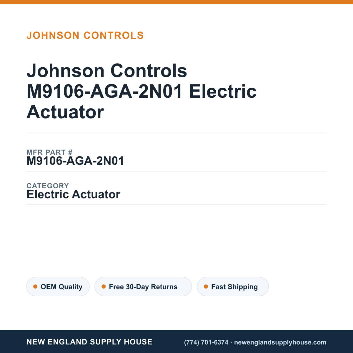 Johnson Controls M9106-AGA-2N01 Electric Actuator — New England Supply House spec card [NESH-SPEC-CARD-V2]