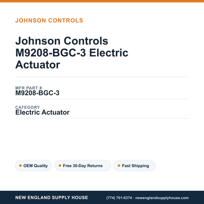 Johnson Controls M9208-BGC-3 Electric Actuator — New England Supply House spec card [NESH-SPEC-CARD-V2]