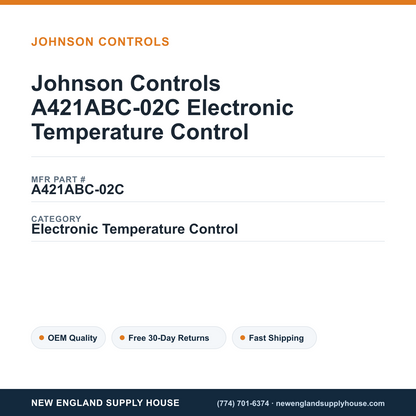 Johnson Controls A421ABC-02C Electronic Temperature Control — New England Supply House spec card [NESH-SPEC-CARD-V2]