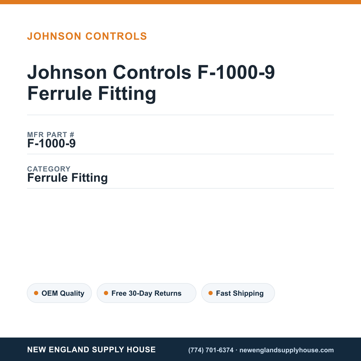Johnson Controls F-1000-9 Ferrule Fitting — New England Supply House spec card [NESH-SPEC-CARD-V2]