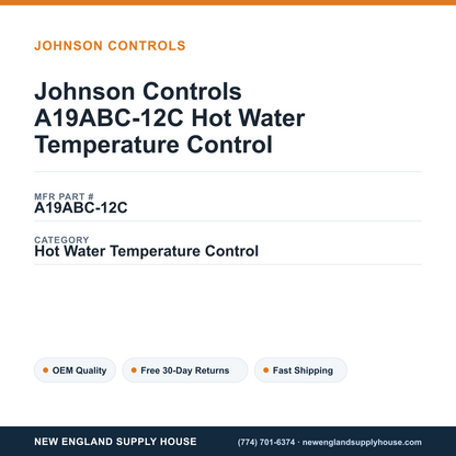 Johnson Controls A19ABC-12C Hot Water Temperature Control — New England Supply House spec card [NESH-SPEC-CARD-V2]
