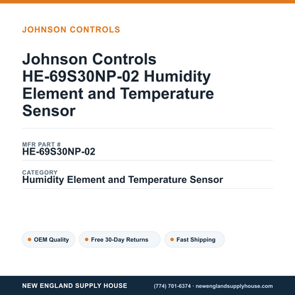 Johnson Controls HE-69S30NP-02 Humidity Element and Temperature Sensor — New England Supply House spec card [NESH-SPEC-CARD-V2]