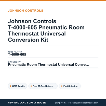 Johnson Controls T-4000-605 Pneumatic Room Thermostat Universal Conversion Kit — New England Supply House spec card [NESH-SPEC-CARD-V2]