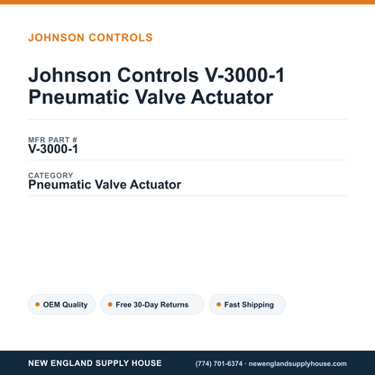 Johnson Controls V-3000-1 Pneumatic Valve Actuator — New England Supply House spec card [NESH-SPEC-CARD-V2]