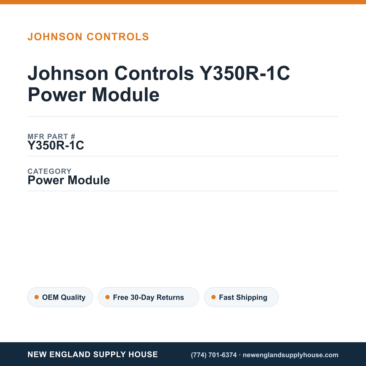 Johnson Controls Y350R-1C Power Module — New England Supply House spec card [NESH-SPEC-CARD-V2]