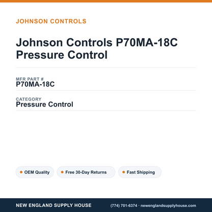 Johnson Controls P70MA-18C Pressure Control — New England Supply House spec card [NESH-SPEC-CARD-V2]