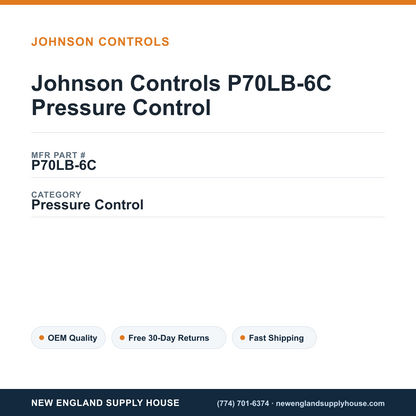 Johnson Controls P70LB-6C Pressure Control — New England Supply House spec card [NESH-SPEC-CARD-V2]
