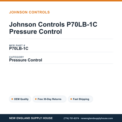 Johnson Controls P70LB-1C Pressure Control — New England Supply House spec card [NESH-SPEC-CARD-V2]