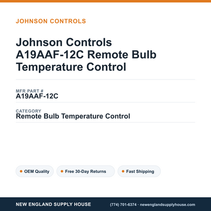 Johnson Controls A19AAF-12C Remote Bulb Temperature Control — New England Supply House spec card [NESH-SPEC-CARD-V2]