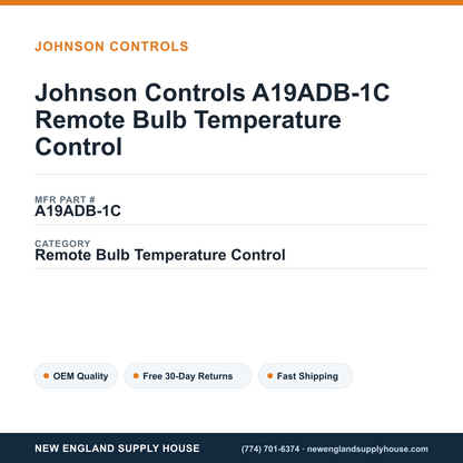 Johnson Controls A19ADB-1C Remote Bulb Temperature Control — New England Supply House spec card [NESH-SPEC-CARD-V2]