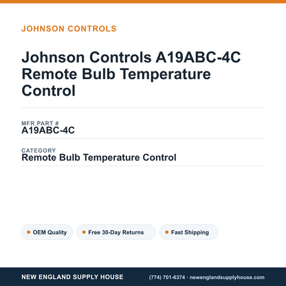 Johnson Controls A19ABC-4C Remote Bulb Temperature Control — New England Supply House spec card [NESH-SPEC-CARD-V2]
