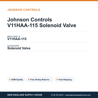 Johnson Controls V11HAA-115 Solenoid Valve — New England Supply House spec card [NESH-SPEC-CARD-V2]
