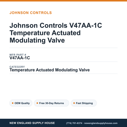 Johnson Controls V47AA-1C Temperature Actuated Modulating Valve — New England Supply House spec card [NESH-SPEC-CARD-V2]