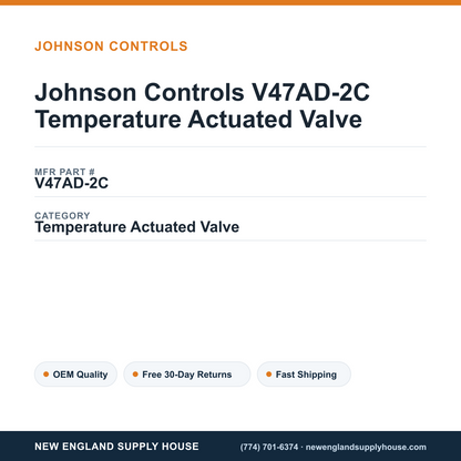 Johnson Controls V47AD-2C Temperature Actuated Valve — New England Supply House spec card [NESH-SPEC-CARD-V2]