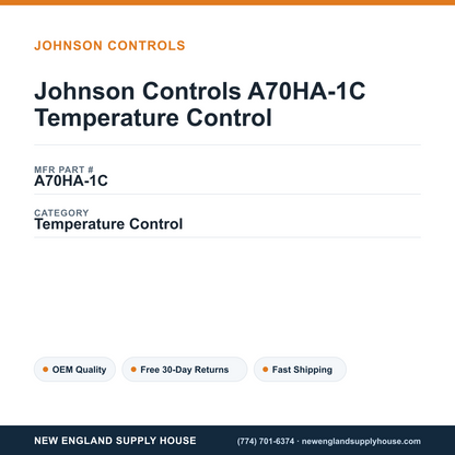 Johnson Controls A70HA-1C Temperature Control — New England Supply House spec card [NESH-SPEC-CARD-V2]