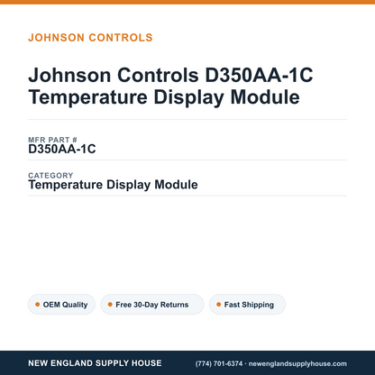 Johnson Controls D350AA-1C Temperature Display Module — New England Supply House spec card [NESH-SPEC-CARD-V2]