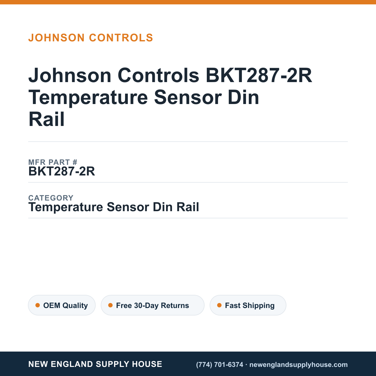 Johnson Controls BKT287-2R Temperature Sensor Din Rail — New England Supply House spec card [NESH-SPEC-CARD-V2]