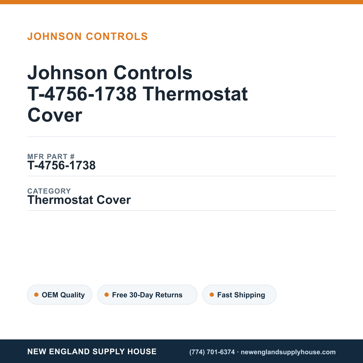 Johnson Controls T-4756-1738 Thermostat Cover — New England Supply House spec card [NESH-SPEC-CARD-V2]