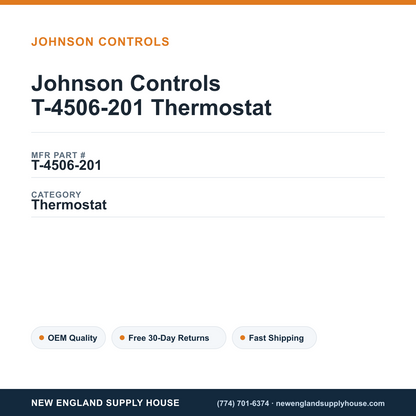 Johnson Controls T-4506-201 Thermostat — New England Supply House spec card [NESH-SPEC-CARD-V2]