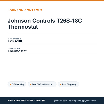 Johnson Controls T26S-18C Thermostat — New England Supply House spec card [NESH-SPEC-CARD-V2]