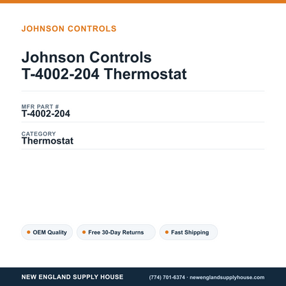Johnson Controls T-4002-204 Thermostat — New England Supply House spec card [NESH-SPEC-CARD-V2]