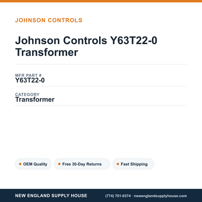 Johnson Controls Y63T22-0 Transformer — New England Supply House spec card [NESH-SPEC-CARD-V2]