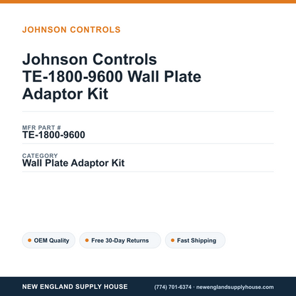 Johnson Controls TE-1800-9600 Wall Plate Adaptor Kit — New England Supply House spec card [NESH-SPEC-CARD-V2]
