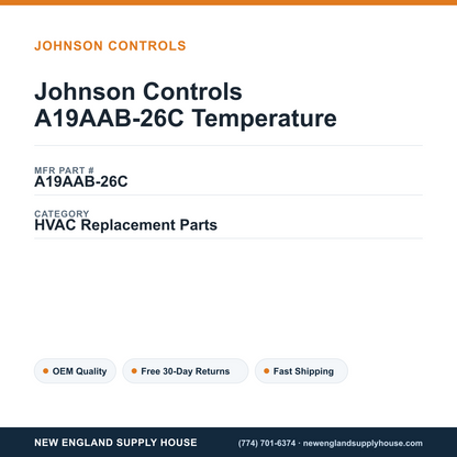 Johnson Controls A19AAB-26C Temperature — New England Supply House spec card [NESH-SPEC-CARD-V2]