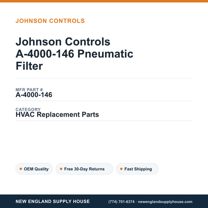 Johnson Controls A-4000-146 Pneumatic Filter — New England Supply House spec card [NESH-SPEC-CARD-V2]