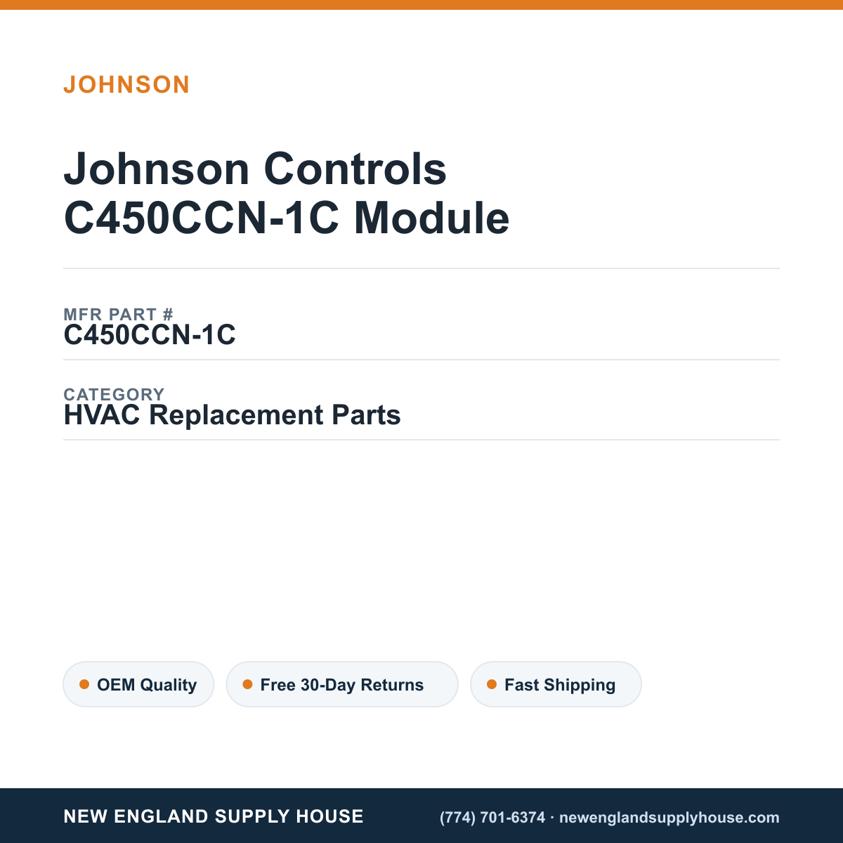 Johnson Controls C450CCN-1C Module — New England Supply House spec card [NESH-SPEC-CARD-V2]