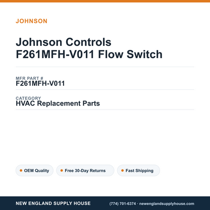 Johnson Controls F261MFH-V011 Flow Switch — New England Supply House spec card [NESH-SPEC-CARD-V2]