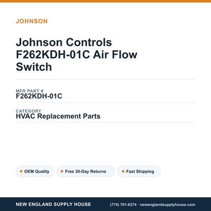 Johnson Controls F262KDH-01C Air Flow Switch — New England Supply House spec card [NESH-SPEC-CARD-V2]