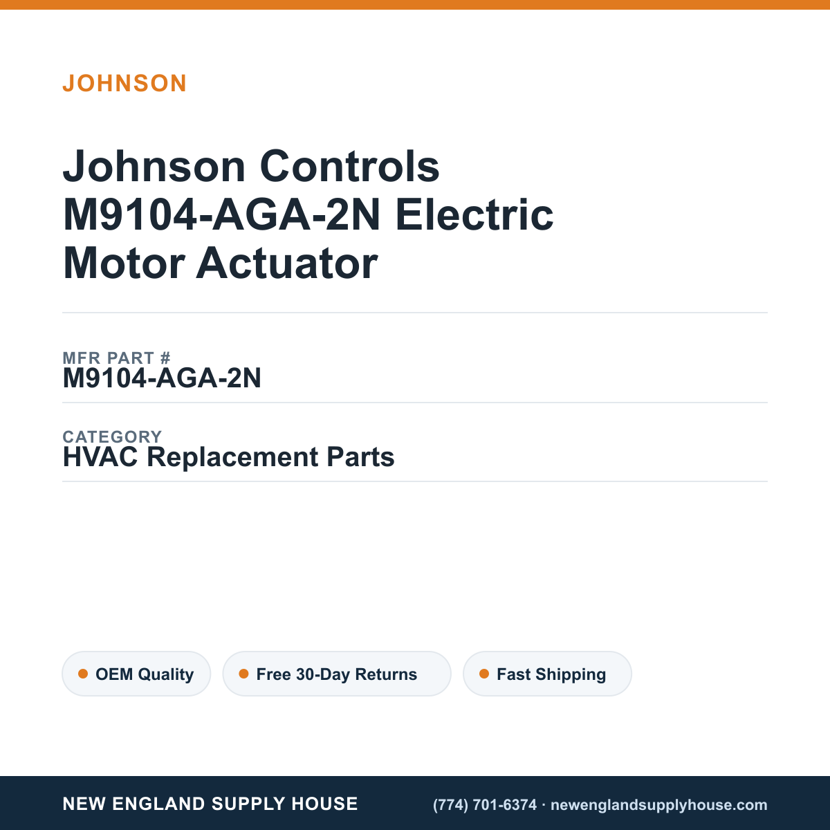 Johnson Controls M9104-AGA-2N Electric Motor Actuator — New England Supply House spec card [NESH-SPEC-CARD-V2]