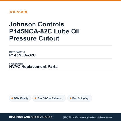 Johnson Controls P145NCA-82C Lube Oil Pressure Cutout — New England Supply House spec card [NESH-SPEC-CARD-V2]