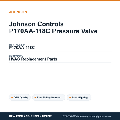 Johnson Controls P170AA-118C Pressure Valve — New England Supply House spec card [NESH-SPEC-CARD-V2]
