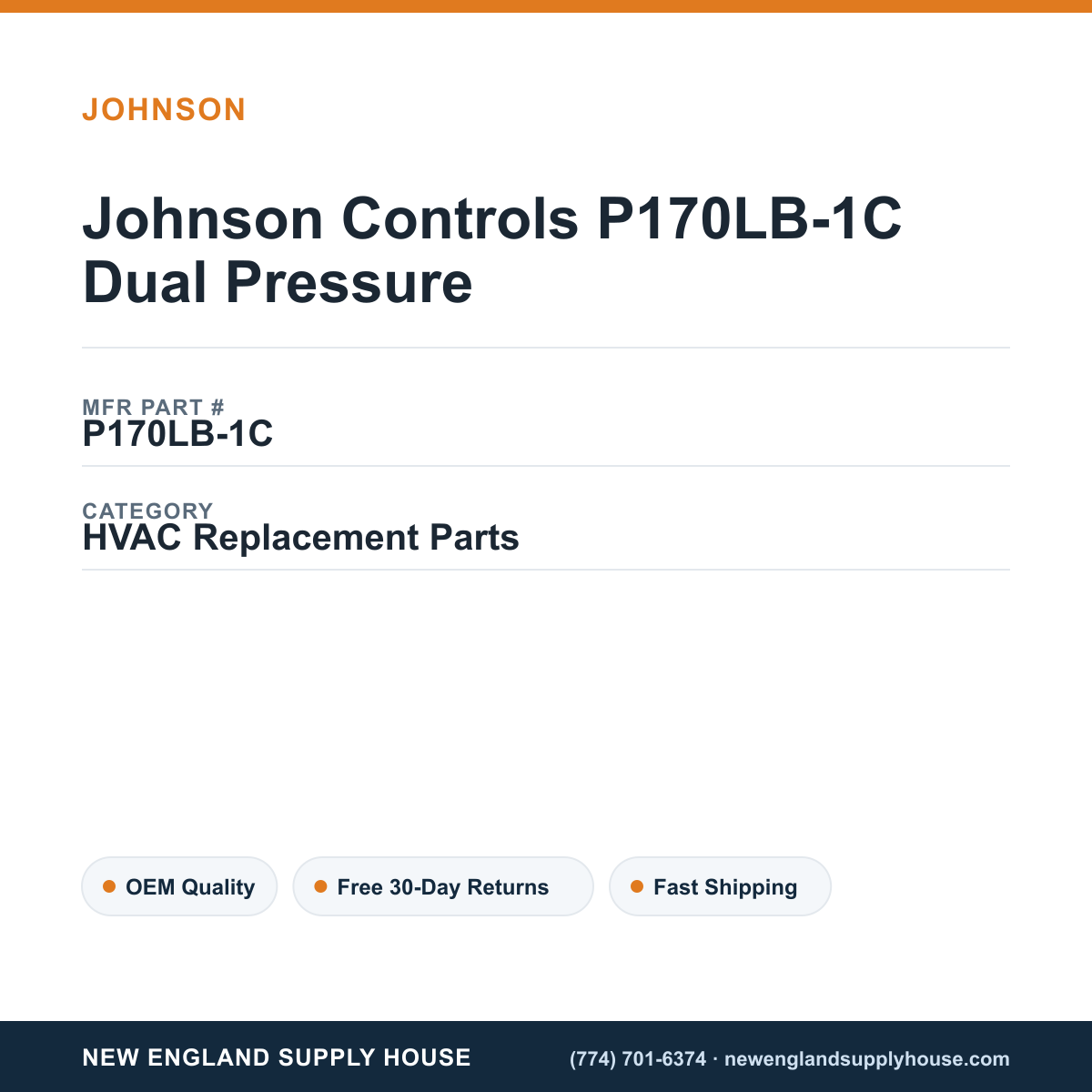 Johnson Controls P170LB-1C Dual Pressure — New England Supply House spec card [NESH-SPEC-CARD-V2]
