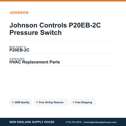 Johnson Controls P20EB-2C Pressure Switch — New England Supply House spec card [NESH-SPEC-CARD-V2]