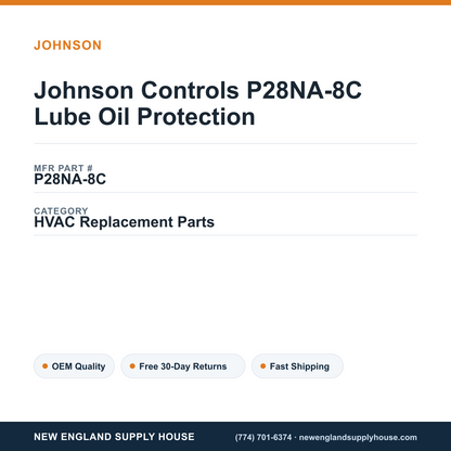 Johnson Controls P28NA-8C Lube Oil Protection — New England Supply House spec card [NESH-SPEC-CARD-V2]