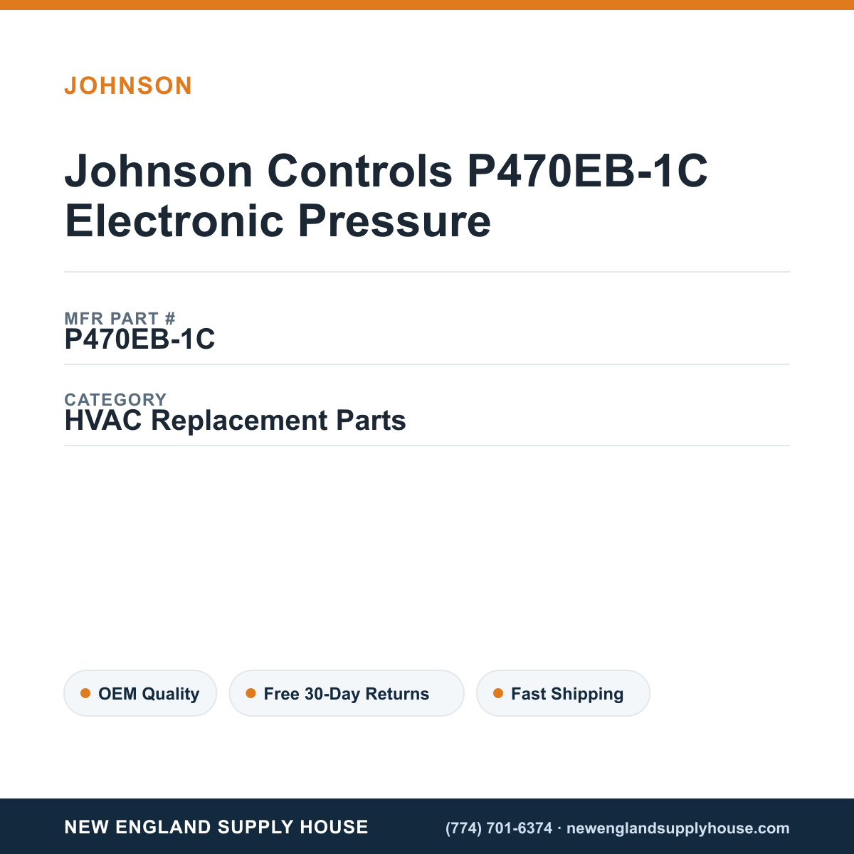 Johnson Controls P470EB-1C Electronic Pressure — New England Supply House spec card [NESH-SPEC-CARD-V2]