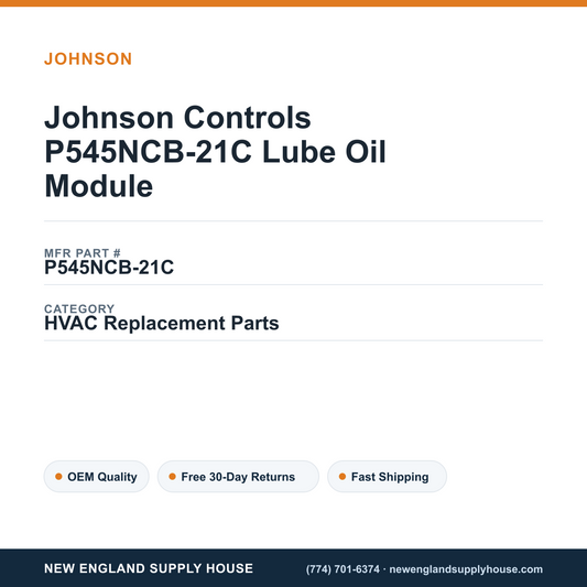 Johnson Controls P545NCB-21C Lube Oil Module — New England Supply House spec card [NESH-SPEC-CARD-V2]